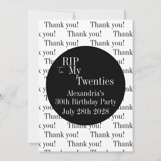 30e verjaardag RIP 20s Party Bedankt (Voorkant)