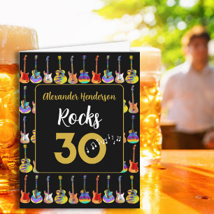 30e Verjaardag Rock and Roll Gitaar voeg Naam toe Kaart