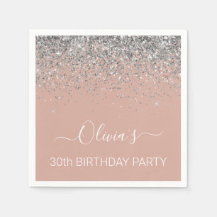 30e verjaardag Roos Gold Blush Pink Silver Glitter Servet
