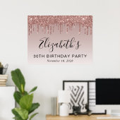 30e verjaardag Roos Gold Glitter Poster (Thuiskantoor)