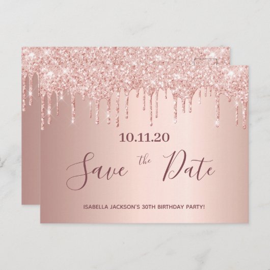 30e verjaardag roos goud glitter behalve datum briefkaart (Voorkant / Achterkant)