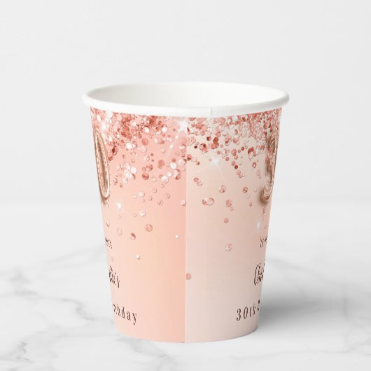 30e verjaardag roos goud glitter monogram naam papieren bekers (Rechts)