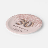 30e verjaardag roos goud glitter roze ballonstijl papieren bordje (Gekanteld)