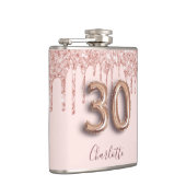 30e verjaardag roos goud glitter roze monogram gla heupfles (Rechts)