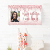 30e Verjaardag Roos Gouden Glitter Drip Sparkle Fo Spandoek (Insitu)