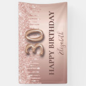 30e verjaardag roos gouden roze druppels spandoek (Verticaal)