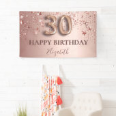 30e verjaardag roos gouden roze sterren ballonschr spandoek (Insitu)