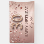 30e verjaardag roos gouden roze sterren ballonschr spandoek (Verticaal)