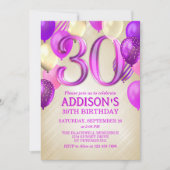 30e verjaardag roze ballonnen uitnodiging (Voorkant)