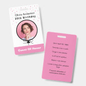 30e verjaardag Roze Foto ID Gastheer/Eer Gast  Badge (Voor- en achterkant)