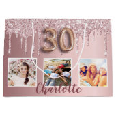 30e verjaardag roze glitter druppelt foto monogram groot cadeauzakje (Voorkant)