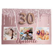 30e verjaardag roze glitter druppelt foto monogram groot cadeauzakje (Achterkant)