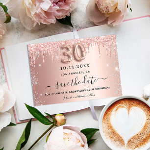 30e verjaardag roze goud zilver save the date aankondigingskaart