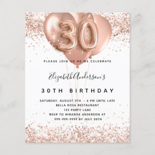 30e verjaardag roze gouden ballonnen budget uitnod flyer