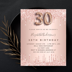 30e verjaardag roze gouden glitters budget uitnodi flyer
