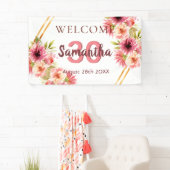 30e verjaardag roze goudfloraal wit spandoek (Insitu)