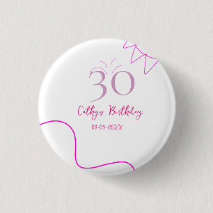 30E VERJAARDAG ROZE PURPER PASTEL HANDGETEKEND RET RONDE BUTTON 3,2 CM