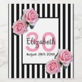 30e verjaardag roze rozen zwarte witte strepen wijn etiket (Enkel label)
