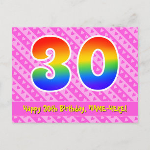 30e verjaardag: Roze strepen en harten, Regenboog  Briefkaart