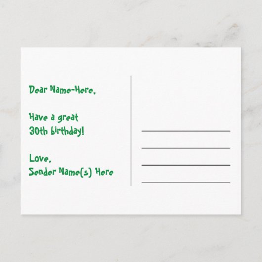 30e verjaardag: roze strepen en harten, regenboog  briefkaart (Achterkant)