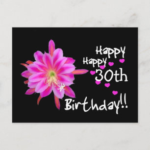 30e verjaardag - Roze tropische bloemen en harten Briefkaart