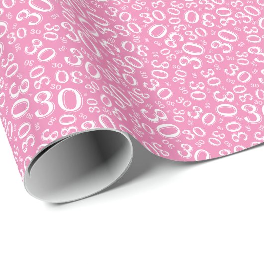 30e verjaardag Roze/White Random Number Pattern Cadeaupapier (Rol Hoek)
