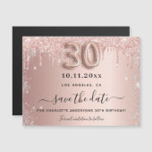 30e verjaardag roze zilver save the date magneet (Voorkant / Achterkant)