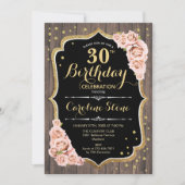 30e verjaardag - Rustic Wood Blush Rozen Kaart (Voorkant)