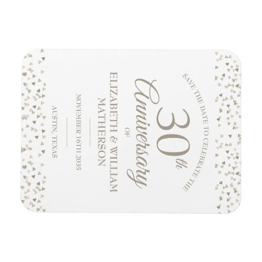 30e verjaardag Save the Date Harten Confetti Magneet (Horizontaal)