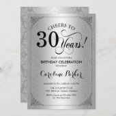 30e verjaardag - Silver Damask Kaart (Voorkant / Achterkant)