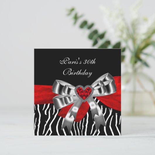 30e verjaardag Silver Red Black White Zebra Kaart (Staand voorkant)