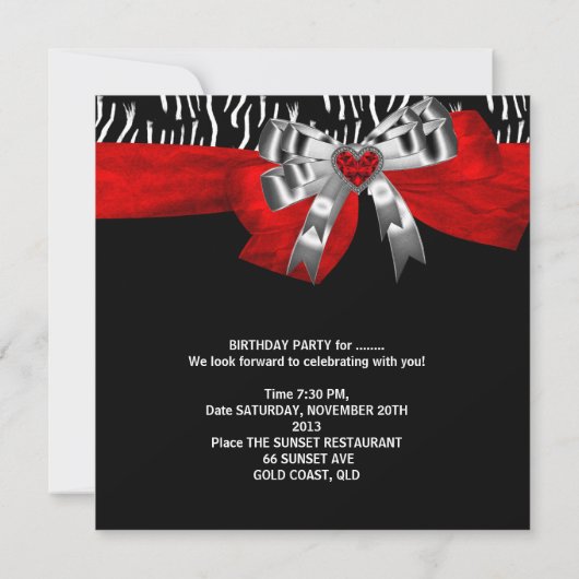 30e verjaardag Silver Red Black White Zebra Kaart (Achterkant)