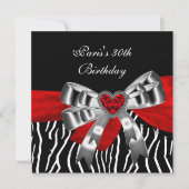 30e verjaardag Silver Red Black White Zebra Kaart (Voorkant)