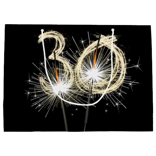 30e verjaardag Sparklers op zwarte grote geschenkz Groot Cadeauzakje (Achterkant)