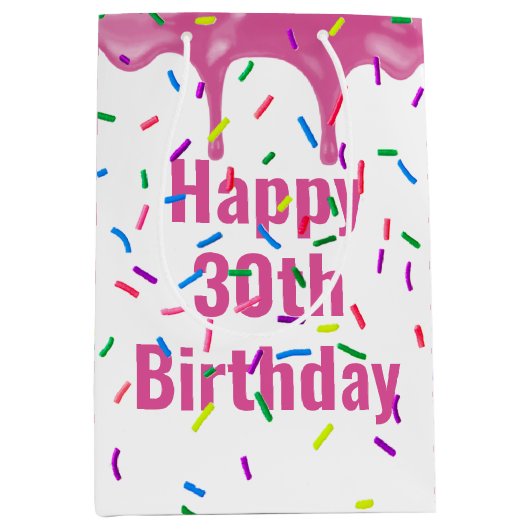 30e verjaardag springen op roze ijsvorming medium cadeauzakje (Voorkant)
