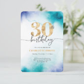 30e verjaardag Turquoise waterverf uitnodiging (Staand voorkant)