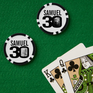 30e verjaardag twee aangepaste foto's zwart-wit poker chips