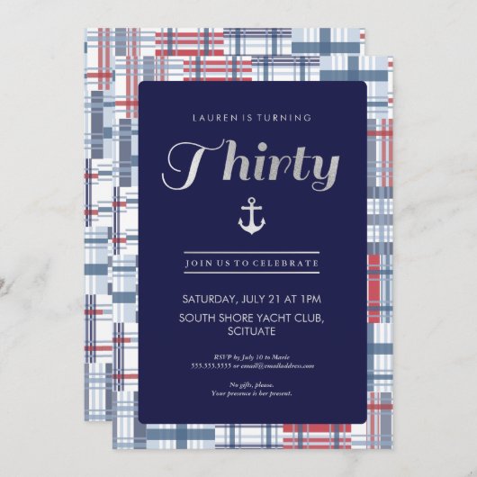 30e verjaardag uitnodiging - Dertig, nautische zom (Voorkant / Achterkant)