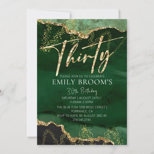 30e verjaardag Uitnodiging Emerald Green en Gold (Voorkant)