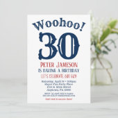 30e verjaardag Uitnodiging Mannen marineblauw (Staand voorkant)