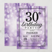 30e verjaardag Uitnodiging Paars Glitter (Voorkant / Achterkant)