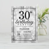 30e verjaardag Uitnodiging Silver Glitter (Staand voorkant)