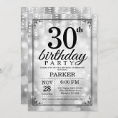 30e verjaardag Uitnodiging Silver Glitter (Voorkant / Achterkant)