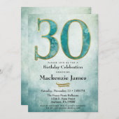30e verjaardag Uitnodiging Turquoise Blue Gold Adu (Voorkant / Achterkant)
