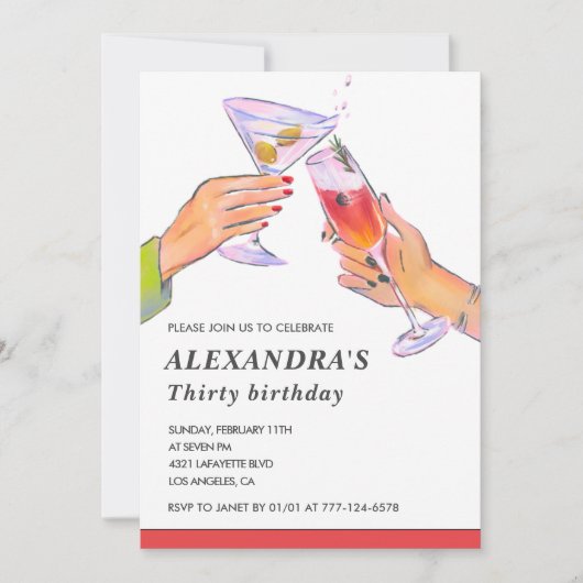 30e verjaardag uitnodigingen Cocktail Fun Party (Voorkant)