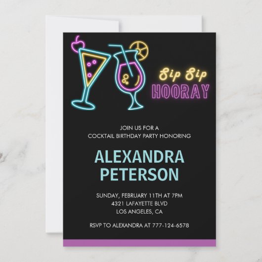 30e verjaardag uitnodigingen Cocktail Neon Glow (Voorkant)