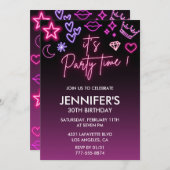 30e verjaardag uitnodigingen Pink Neon Light (Voorkant / Achterkant)