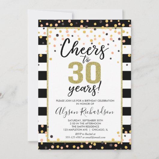 30e verjaardag uitnodigingen, zwart en goud gejuic kaart (Voorkant)