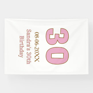 30e verjaardag vet roze gouden naam datum eenvoudi spandoek