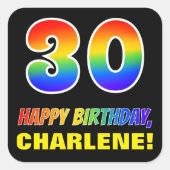 30e verjaardag: Vet, Vun, Eenvoudig, Regenboog 30 Vierkante Sticker (Voorkant)